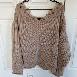 Cream Chunky knit Fringe Sweater